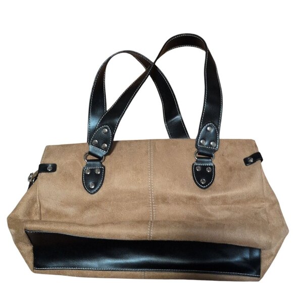 St. John's Bay Purse Tan Suede Double Handle With Large Zipper Compartment - Picture 2 of 4